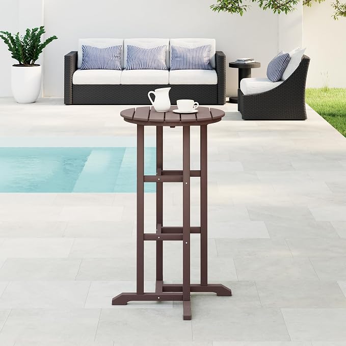 WestinTrends Malibu 42" Counter Height Round Outdoor Patio Bistro Bar Table, Dark Brown