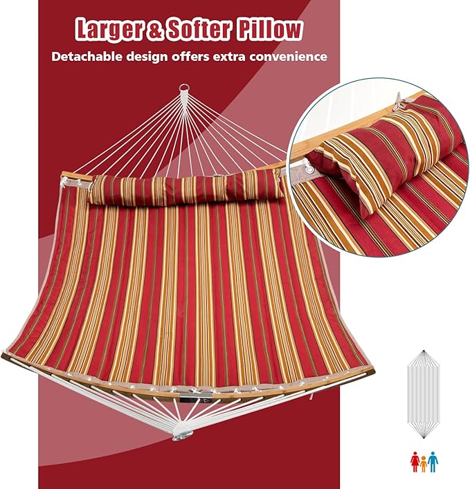 Giantex with Detachable Pillow Outdoor Hanging Chair, Patio w/Curved Bamboo Spreader Bar, Steel Chain, Hammock Swing for Backyard, Beach, Garden(Stand Not Included) (Red)