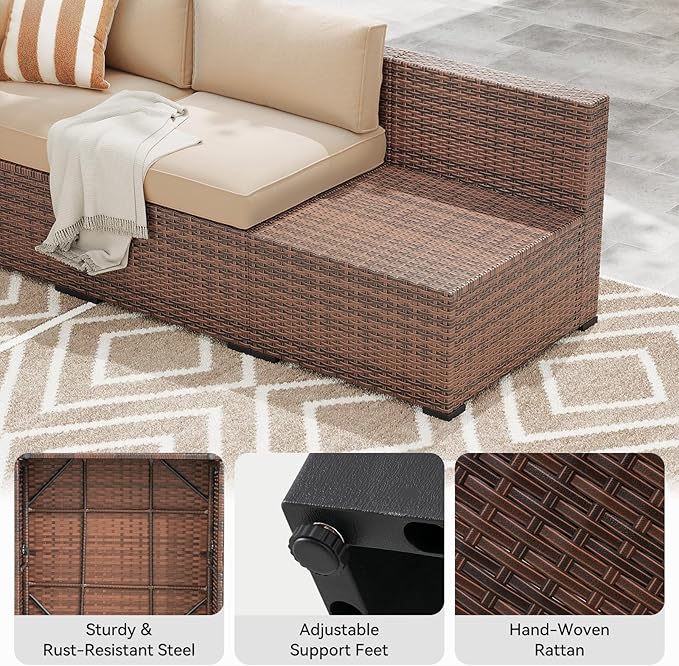 LazySunsets 15-Piece Patio Furniture Set with 44" Fire Pit Table, Wicker Outdoor Furniture, Patio Conversation Sets with Coffee Table, Outdoor Sectional Couch with Waterproof Cover, Beige