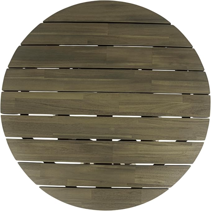 Merax Patio Outdoor Acacia Wood Round Coffee Table for Backyard, Lawn, Balcony, Grey Finish