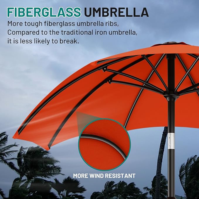 AreShark 10 FT Outdoor Patio Umbrella, Patio Table Umbrella with Push Button Tilt and Crank, Outdoor Patio Umbrellas with 8 Fiberglass Ribs, Patio Umbrellas for Market, Garden, Pool (Orange)