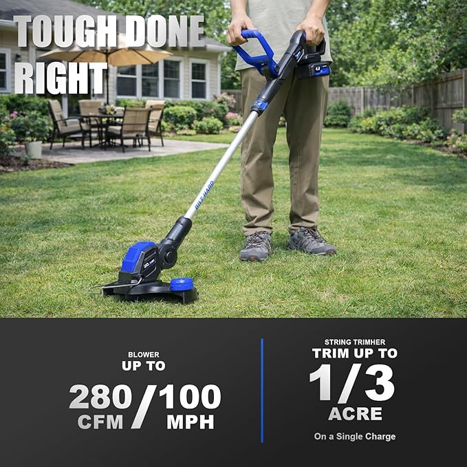 BILT HARD 20V Cordless Weed Wacker & Blower Combo with 2 x 4.0Ah Batteries and Dual Charger, 12'' Electric String Trimmer Edger and Leaf Blower Combo Set