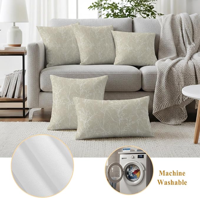 Beige Branches Waterproof Outdoor Pillow Covers Set of 2 Home Decor, Abstract Art Leaves Plant Pillowcase Patio Pillow Covers for Couch Bench Patio Furniture Garden 24x24in