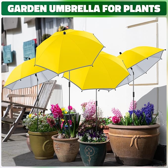 4 Pack 24.9" Plant Umbrellas for Outdoor Plants,47.2" Height Small Umbrella with Reflective Strip, Adjustable Plant Shades for Outdoor Plants, Garden, Potted