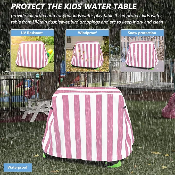 Kids Water Table Cover, Outdoor Heavy Duty Durable Waterproof Dustproof Anti-UV Kids Water Play Table Cover, Compatible with Step2 Rain Showers Splash Pond, Pink