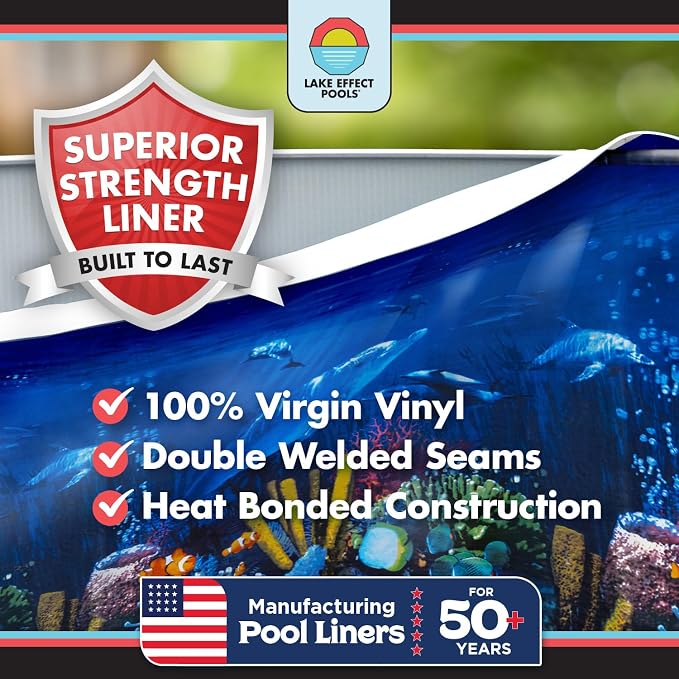 Lake Effect Pools 'Bermuda' 18 ft Round Above Ground Swimming Pool | 48 Inch Walls | 6" Steel Top Ledge | Bundle Includes: 25 Gauge Overlap Liner & Widemouth Skimmer