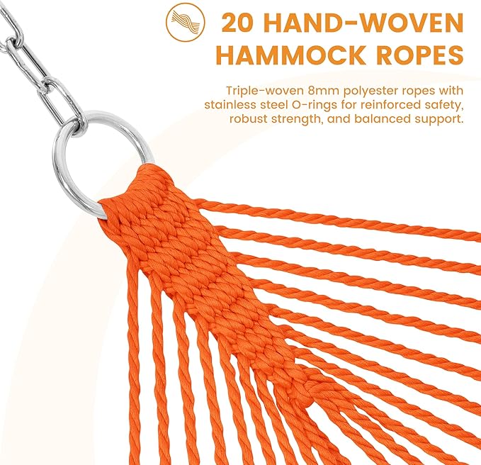 Lazy Daze Hammocks 13 FT Extra Large 2+ Person Caribbean Rope Hammock, Hand Woven Polyester XL Hammock with Spreader Bars, for Outside Outdoor Backyard Patio Poolside, 500 LBS Capacity, Multicolor