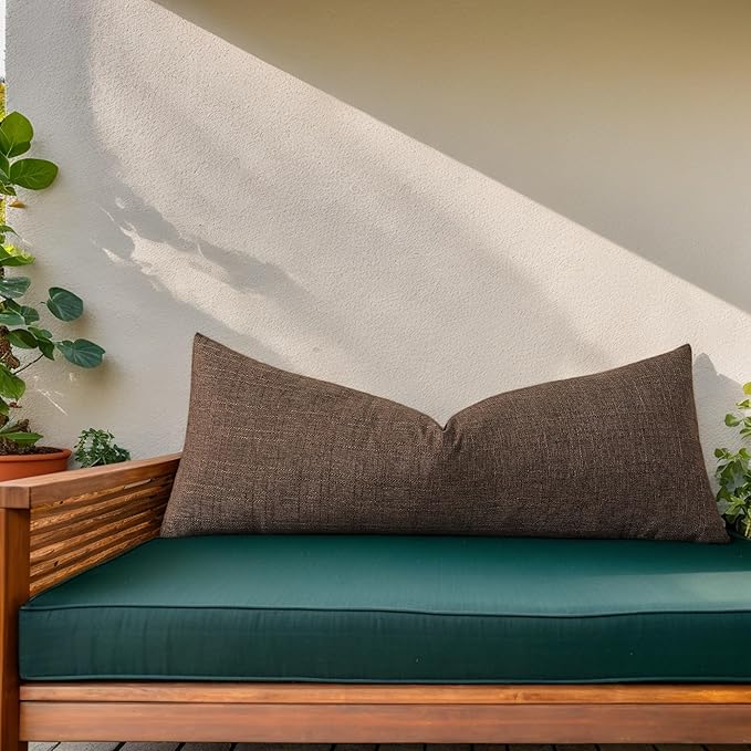 Kevin Textile Outdoor Waterproof Long Lumbar Pillow Cover 14x36 Inch Pack of 1 Checkered Decorative Rectangle Cushion Throw Pillowcases Shell for Patio Tent Garden Couch Bed Sofa Brown