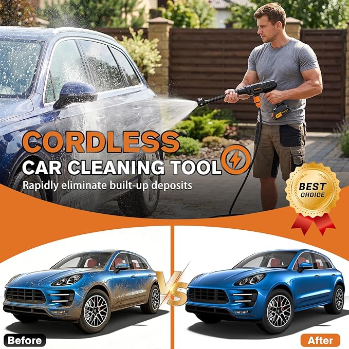 Cordless Pressure Washer, 900PSI Portable Power Pressure Washer with 6-in-1 Nozzle, Hand Held Washer with Charge & 2*21V Batteries, Electric Power Cleaner for Car Wash, Garden, Patio, Home