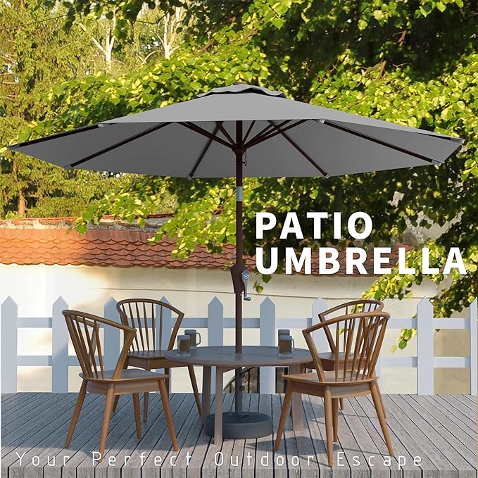 10FT Patio Umbrella, Outdoor Umbrella with Push Button Tilt and Crank, 8 Sturdy Ribs, UV Protection & Waterproof Market Umbrella for Pool, Backyard, Beach,Deck (Light Gray)