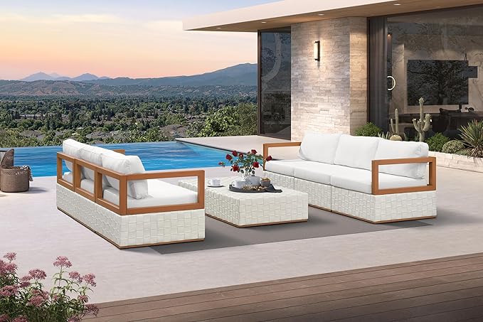 PURPLE LEAF Patio Outdoor Furniture Set 8 Pieces, Premium Leather Outdoor Couch Sectional Sofa, Open-End Patio Couch with Olefin Cushions, Patio Conversation Sets for Porch, Balcony, Garden, White