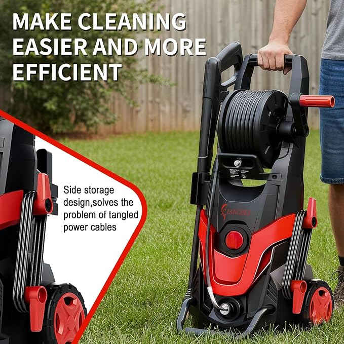 2026 New Pressure Washer 4800PSI w/4 Quick Connect Nozzles, Inlet Hose & Filter&500ML Soap Tank, High Cleaning Machine for Cars/Fences/Driveways/Patios/Home Cleaning,Red