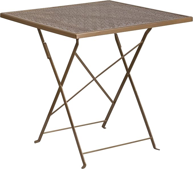Flash Furniture Oia Commercial Grade 28" Square Gold Indoor-Outdoor Steel Folding Patio Table