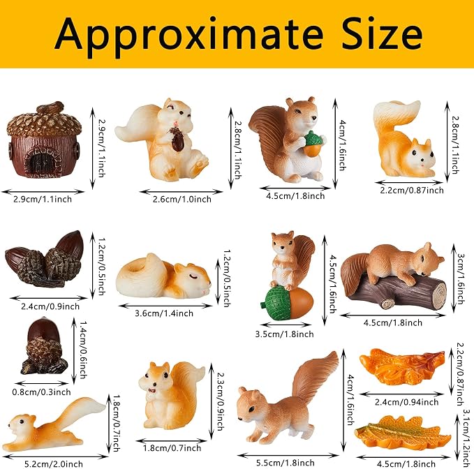 Maitys 14 Pcs Miniature Squirrel Fall Christmas Mini Figurine Garden Accessories Tiny Resin Squirrel Fairy Plastic Miniature Things Figurines for Outdoor Landscape Garden Lawn Pot DIY Cake Decorations