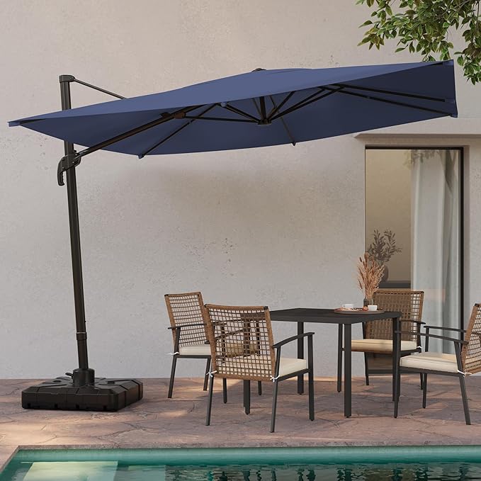 LAUSAINT HOME 9ft Square Cantilever Patio Umbrella, Outdoor Offset Hanging Umbrella with 360° Rotation & Aluminum Pole for Backyard, Pool, Lawn, Deck, Grey,Navy Blue
