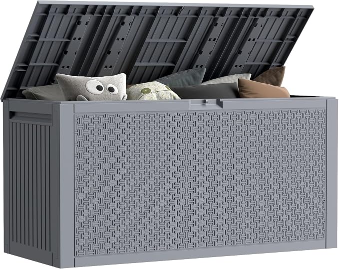 EHHLY 90 Gallon Outdoor Storage Box, Lockable Waterproof Deck Box, Resin Weather Resistant Outdoor Storage for Garden Tools, Cushions, Indoor Outdoor Accessories