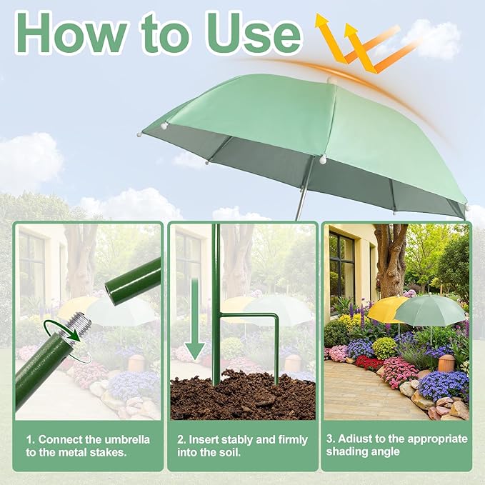 3 PCS Plant Umbrella Shade Cover for Outdoor Plants, 23.6 Inch Tall 40" Canopy Adjustable Height Sun Protection for Potted Plants, Garden Beds & Patio Flowers, UV Resistant & Easy Setup