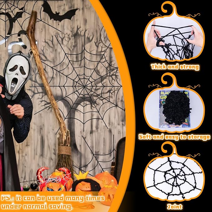 YUNAI Spider Webs Halloween Decorations Outdoor, 5ft Black Fake Spider Web, Scary Haunted House Outdoor Wall Decor for Halloween Party Hanging Decorations