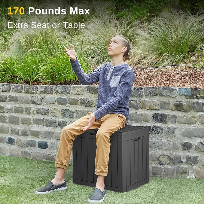 EAST OAK Outdoor Storage Box, 31 Gallon Deck Box, Waterproof Resin Storage Bin for Patio Cushions, Gardening Tools, Accessories, Lockable, UV Resistant, Black