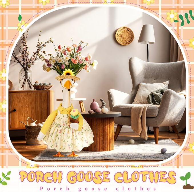 FuWeave Summer Goose Outfit Sunflower Porch Goose Clothes for 23" Large Statue Outdoor Patio Yard Lawn Art Decoration