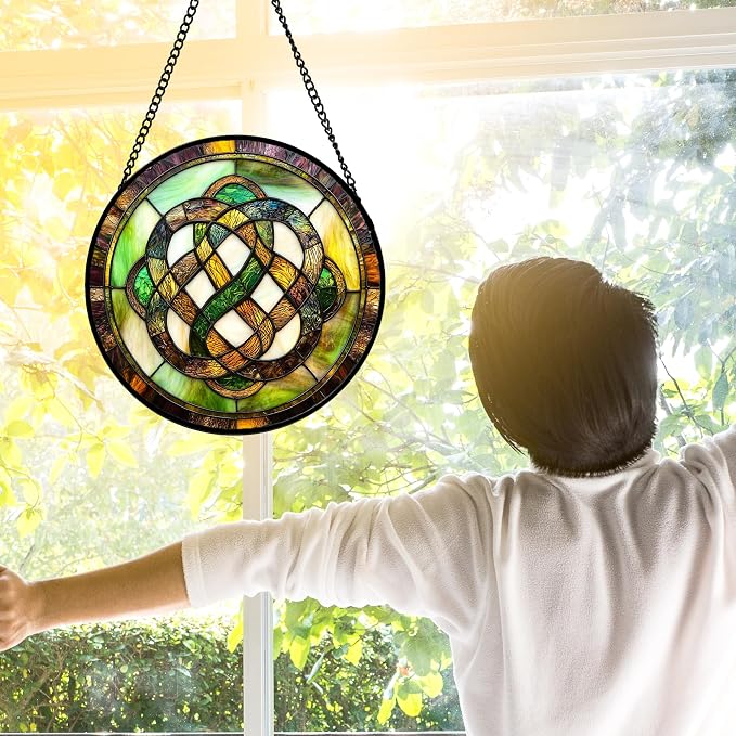 DASTOLL Stained Glass Window Hanging, Tiffany Abstract Totem Sun Catchers Colorful Glass Panel Bless Suncatcher Decor for Birthday for Women, Men, Wife, Aunt, and Mom 9.8 in
