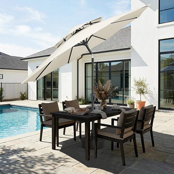 Jarka&Co 9ft Patio Umbrella Outdoor - 2 Tiers Table Outdoor Umbrella with Push Button Tilt Waterprool UV Protection, Sun Umbrella for Pool, Porch, Garden, Deck, Backyard (Ivory)