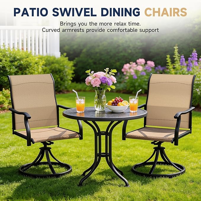 LEVELEVE 2-Piece Swivel Dining Chairs, Outdoor Patio Bistro Chairs for Lawn, Garden, Deck, Backyard & Porch (Matching Series for 5-Piece Set)