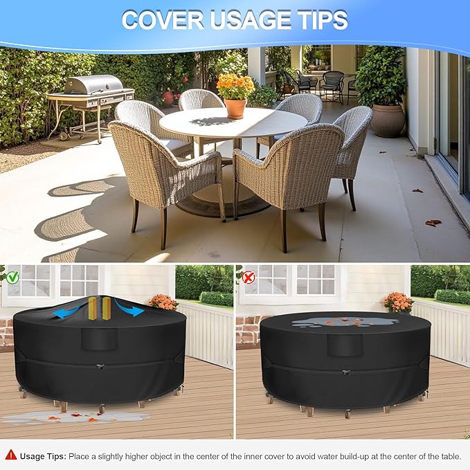 Patio Furniture Covers Round, 72"Dia x 28"H, Heavy Duty Patio Table Covers Waterproof, Outdoor Table and Chair Set Cover for Outdoor Furniture, Black