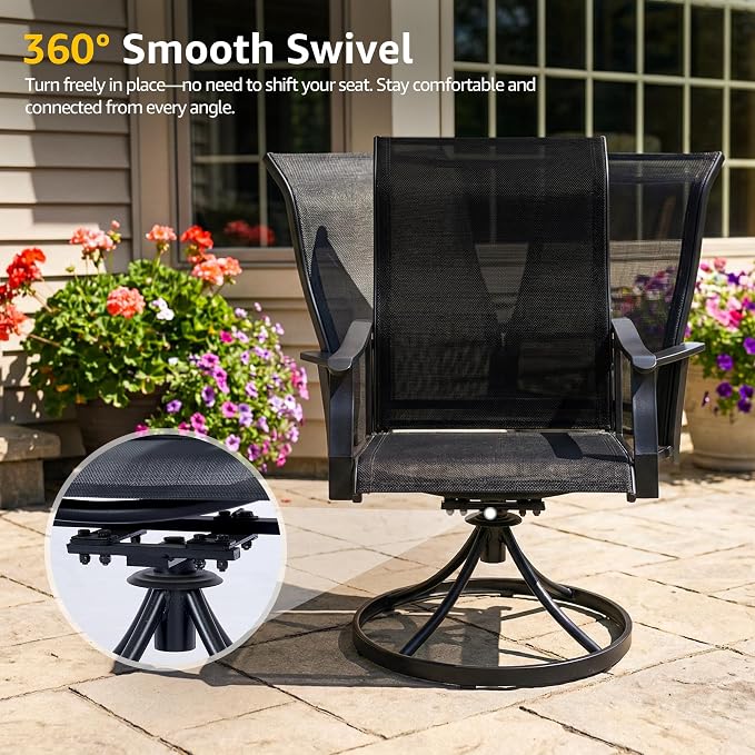 NATURAL EXPRESSIONS Patio Table and Chairs Set for 4,5 Piece HDPS Outdoor Dining Set with 4 Swivel Dining Chairs,Textilene Mesh Fabric,36" Fauxwood Patio Dining Table with Umbrella Hole for Garden