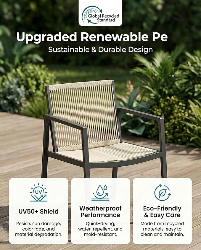 ZANDOR Outdoor Patio Dining Chairs Set of 2,Aluminum Patio Dining Chairs with Armrests, All-Weather Furniture for Lawn,Garden,Yard, Poolside and Indoor,Grey