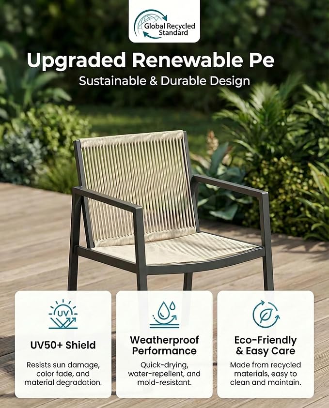 ZANDOR Outdoor Patio Dining Chairs Set of 2,Aluminum Patio Dining Chairs with Armrests, All-Weather Furniture for Lawn,Garden,Yard, Poolside and Indoor,Grey