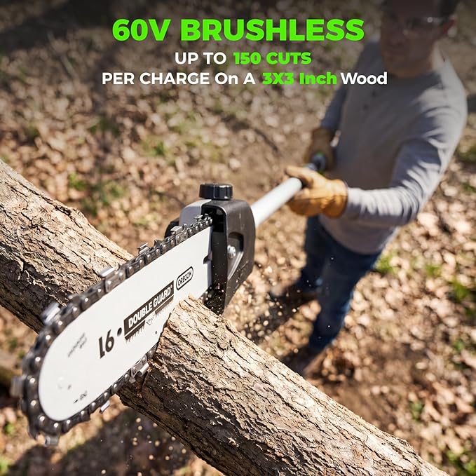 15-FT Cordless Pole Saw 60V Electric Power PoleSaw for Tree Trimming With Pole 10" Cutting Power Max Reach 2.5AH Battery
