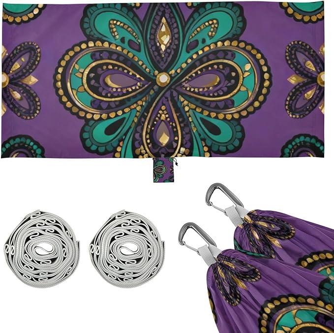 Ornate Paisley Outdoor Hammock with Tree Straps for Outside Patio Garden