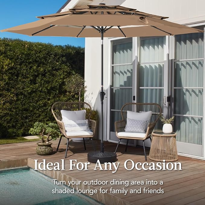Best Choice Products 10ft 3-Tier Market Patio Umbrella, Outdoor Sun Shade with Tilt, Crank Lift, 8 Ribs for Backyard, Deck, Poolside