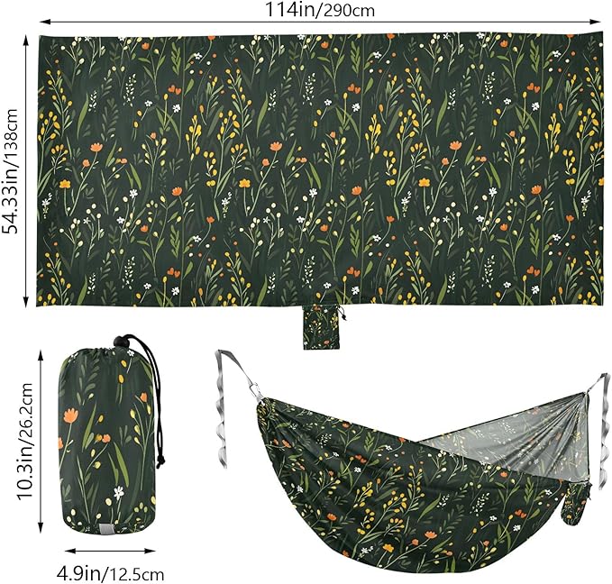 Camping Hammock Outdoor Hammocks for Outside Grass Flower Beach Trees Portable Lightweight with Pockets Tree Straps Indoor