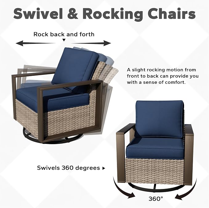 Joyside Outdoor Patio Chairs, 8 Pieces Wicker Rattan Furniture Set, 4 Patio Chairs, 1 Sofa, 2 Ottoman and 1 Table, Metal Wide Armrest, Thick Cushions and Deep Seating for Garden, Backyard, Porch