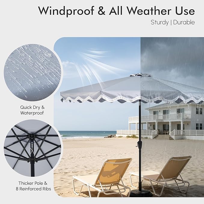 Weaxty 10FT Patio Umbrella, Trendy Color Scalloped Edge, UV-Resistant Canopy Outdoor Table Market Umbrella, Tilt Adjustment, Crank, Heavy-duty 8 Ribs for Backyard Poolside Deck Beach Lawn Backyard