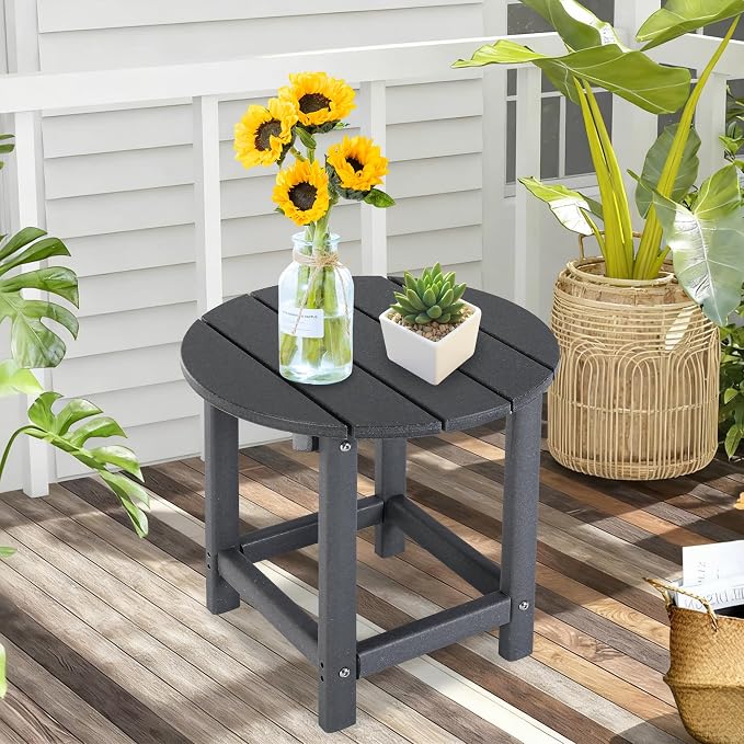 LZRS Adirondack Patio Side Table End Table, Outdoor Coffee Tables for Patio, Backyard,Pool, Indoor Companion, Easy Maintenance & Weather Resistant(Grey)