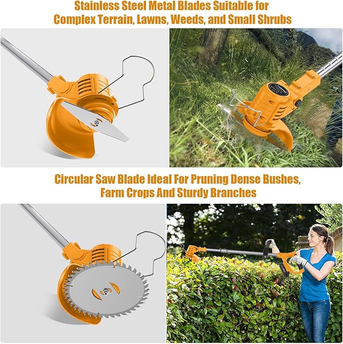 String Trimmer Cordless - 21V Battery Powered Weed Wacker, 2 X 2.0Ah Battery and a Charger, Grass Trimmer, Brush Cutter and Edger Lawn for Garden/Yard