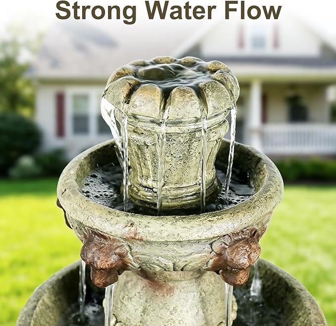 Naturefalls 44.8" Water Fountain Outdoor - Large Waterfall Fountain Outside, 4-Tiers Cascading, Fiber Reinforced Concrete, Indoor and Outdoor Fountain for Garden, Patio, Backyard, Lawn, Yard Decor