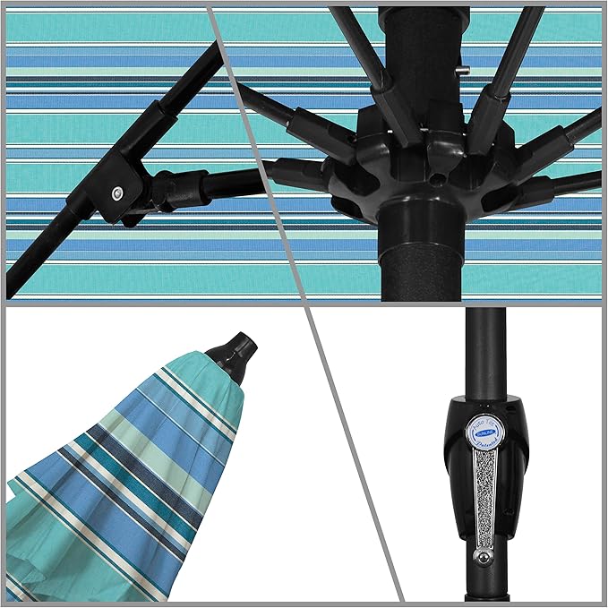 California Umbrella 12-Year Protection 9-Ft Outdoor Patio Umbrella, Sunbrella Fade-Resistant Acrylic Fabric, Auto Tilt and Crank, Heavy-Duty Aluminum Frame/Reinforced Ribs, Bronze Pole, Dolce Oasis