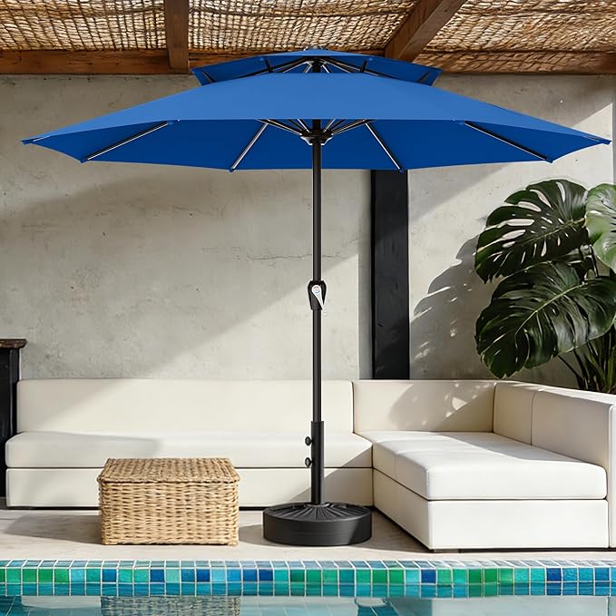 AreShark 12ft 2 Tiers Patio Umbrella - Outdoor Umbrella Waterproof UV Protection, Market Table Umbrella w/ 8 Sturdy Ribs&Crank for Pool, Porch, Garden(Royal Blue)