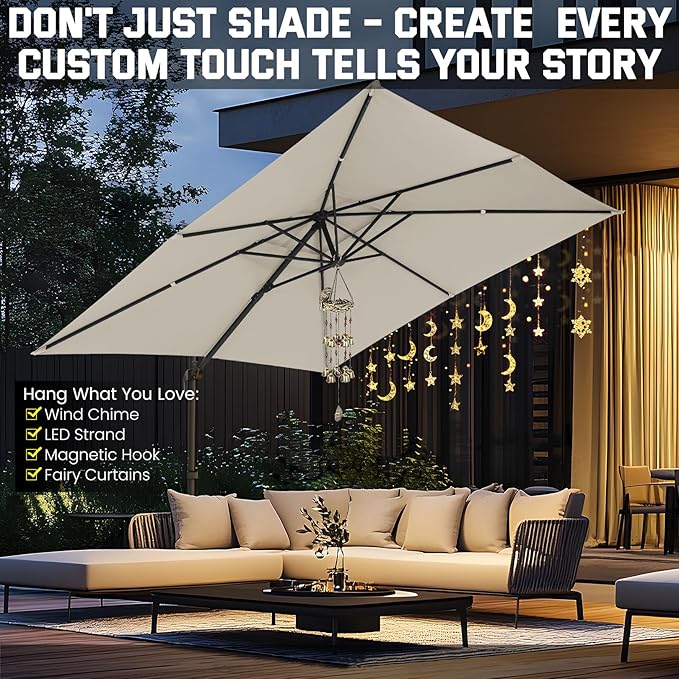 HOTEEL Patio Umbrella - 10ft Cantilever Umbrella Outdoor for Patio, Offset Umbrellas with Double Top Vent, UV resistant & Fade resistant, Large Table Umbrella on Clearance for Deck, Pool, Market, Backyard - Beige