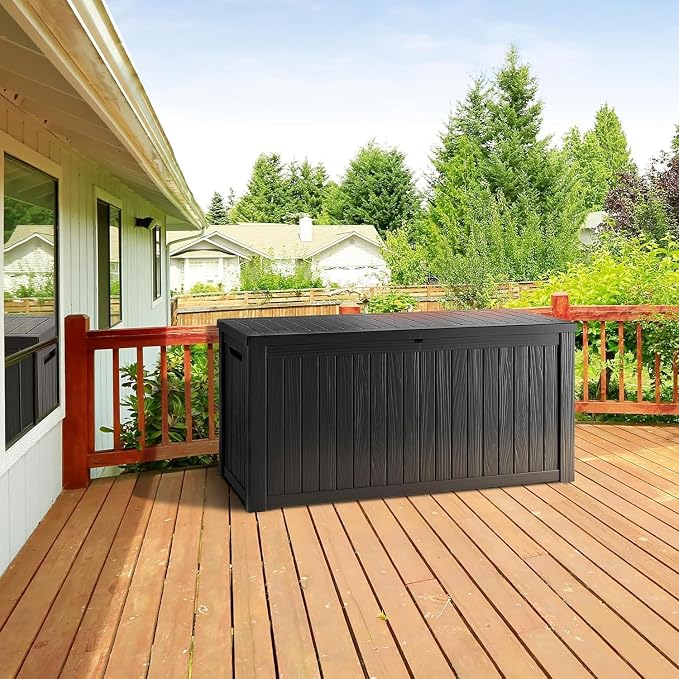 TARKARI 280 Gallon Resin Deck Box, Waterproof Outdoor Storage Box, Lockable for Patio Furniture, Garden Tools, Pool Accessories, UV-Resistant for All Weather Use, Black