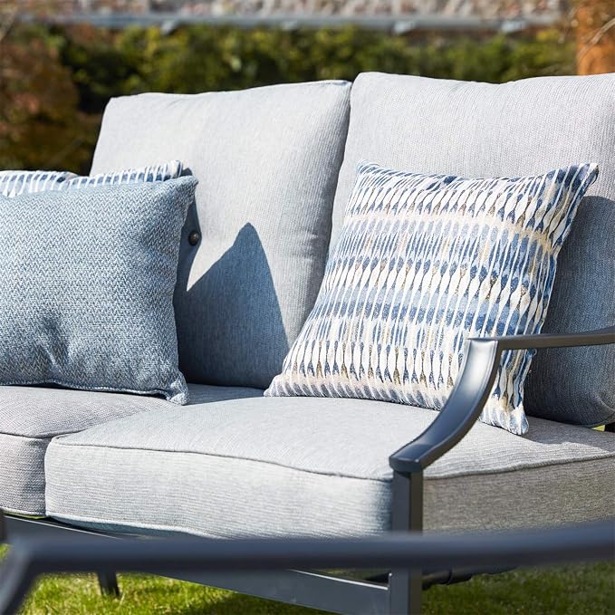 Patio Conversation Set Metal Outdoor Furniture Sets All Weather Cushioned Loveseat & 2 Rocking Chairs & 1 Coffee Table for Poolside Lawn Yard 4pcs