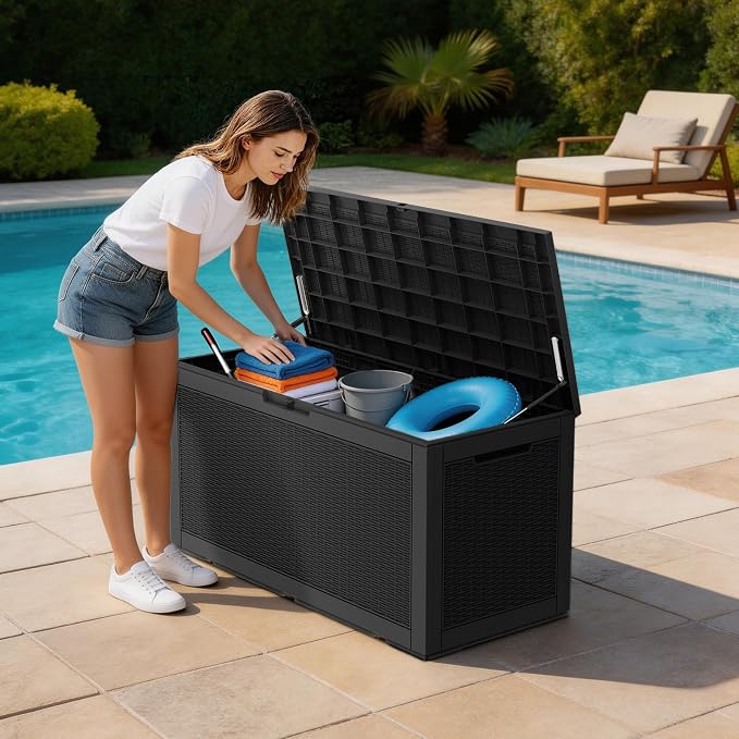 Mars Villa 100 Gallon Outdoor Storage Box, Resin Deck Box Waterproof for Patio Furniture Cushions, Pool Supplies, Gardening Tools, Weatherproof and UV Resistant