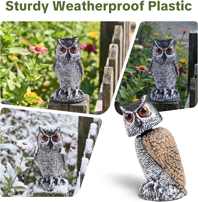 OFFO Fake Owl, Owl Statue for Garden and Yard Decoration, Weatherproof Plastic Rotating Head Outdoor Owl Decor for Porch Pool Patio Yard, 8-Inch Height, Round Ear Owl