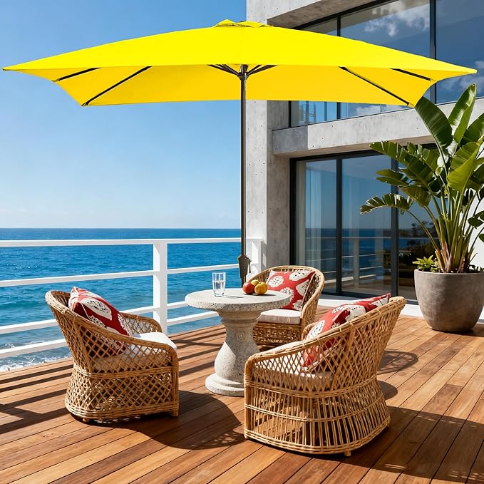 8x10FT Rectangular Patio Umbrella with Crank Lift for Garden,UV Protection Outdoor Umbrella for Deck,Pool and Yard,Yellow