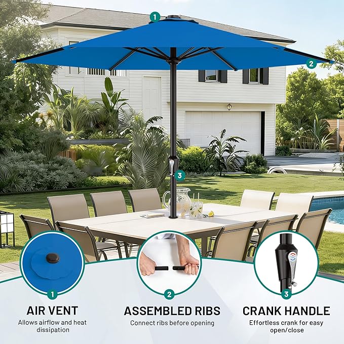 AreShark 11 FT Patio Umbrella for Outdoor, Outdoor Table Umbrella with Push Button Tilt and Crank, Outdoor Patio Umbrellas with 6 Sturdy Ribs, Patio Umbrellas for Market, Garden, Pool (Royal Blue)