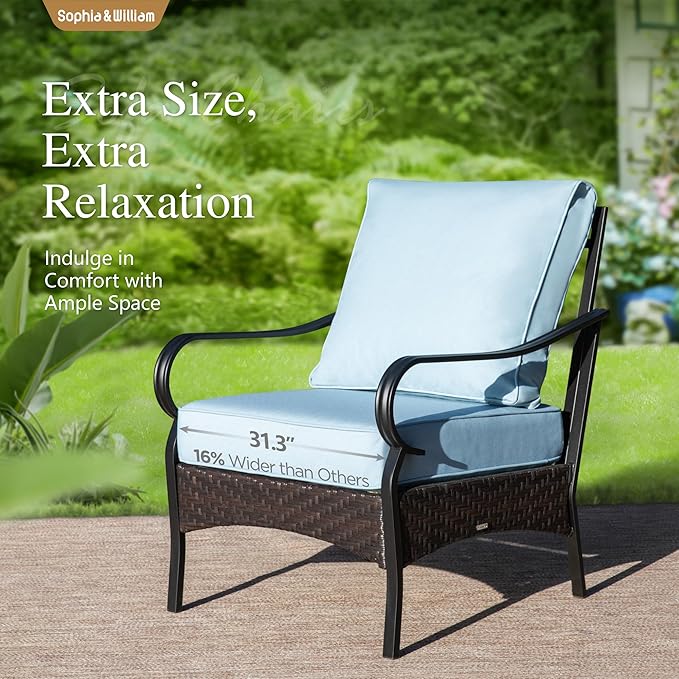 Sophia & William Patio Furniture Set, 5 Piece Metal Outdoor Conversation Set with 3-Seater Outdoor Couch, 2 Sofa Chairs, 1 Loveseat,1 Coffee Table for Outdoor Seating, Backyard, Porch(Blue)